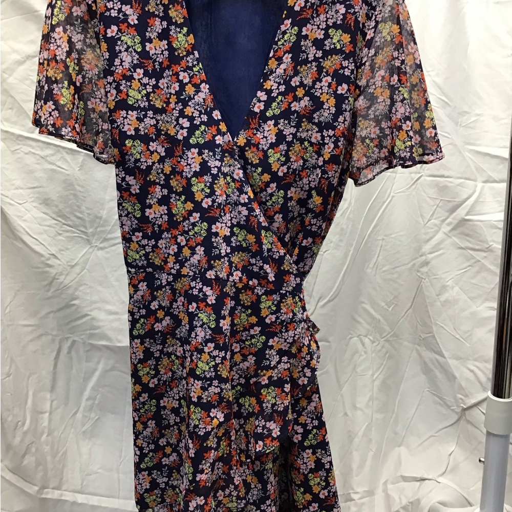 Banana Republic Navy Floral Midi Dress with Pink, Orange & Green Flowers